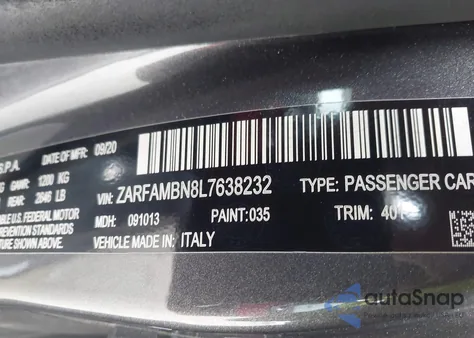 2020 Alfa Romeo Giulia Ti Sport Rwd из США, поврежденный, VIN ZARFAMBN8L7638232